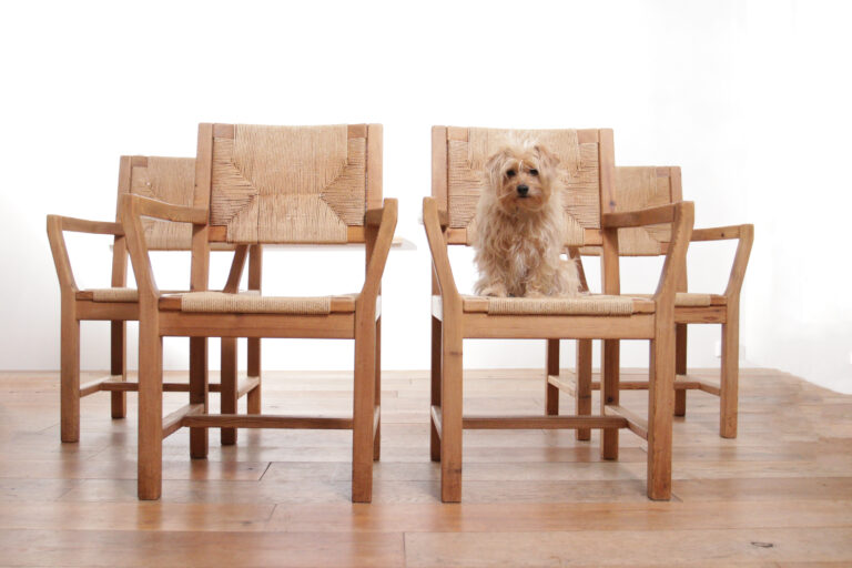 Set of Four Mid Century Modern Danish Dining Chairs  Papercord Solid Pine