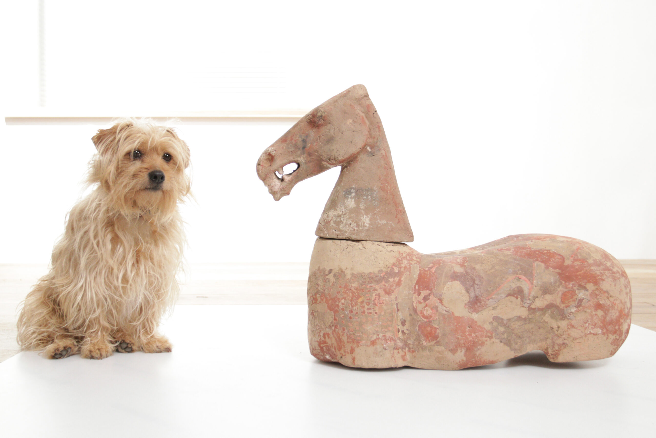 Chinees aardewerk paard met losse kop in Han-stijl, beschilderd terracotta – foto 1
