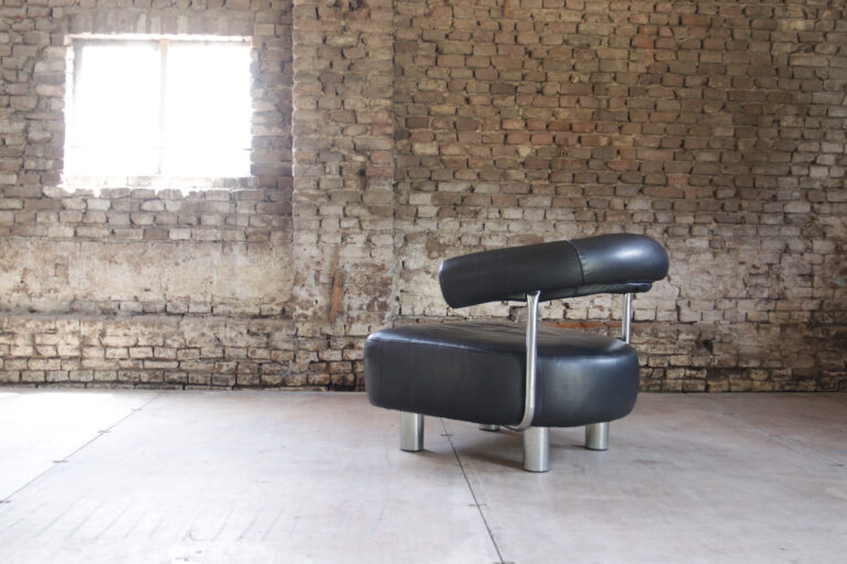 Vintage Zwart Leren Diepe Buisframe Fauteuil