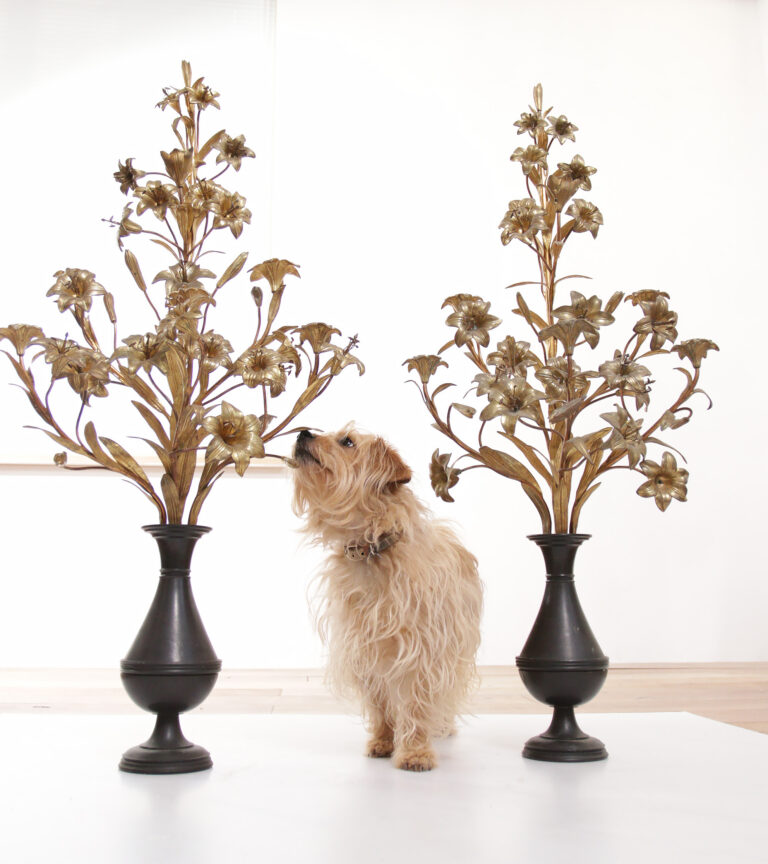 Set of two XL French Gilt Flowers Candelabra’s Church Candlesticks