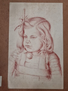 Rood krijt tekening portret meisje met strik Weiner 1945 – foto 1