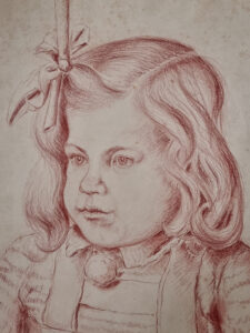 Rood krijt tekening portret meisje met strik Weiner 1945 – foto 2