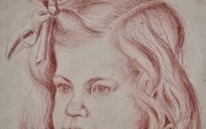 Rood krijt tekening portret meisje met strik Weiner 1945 – hoofdfoto