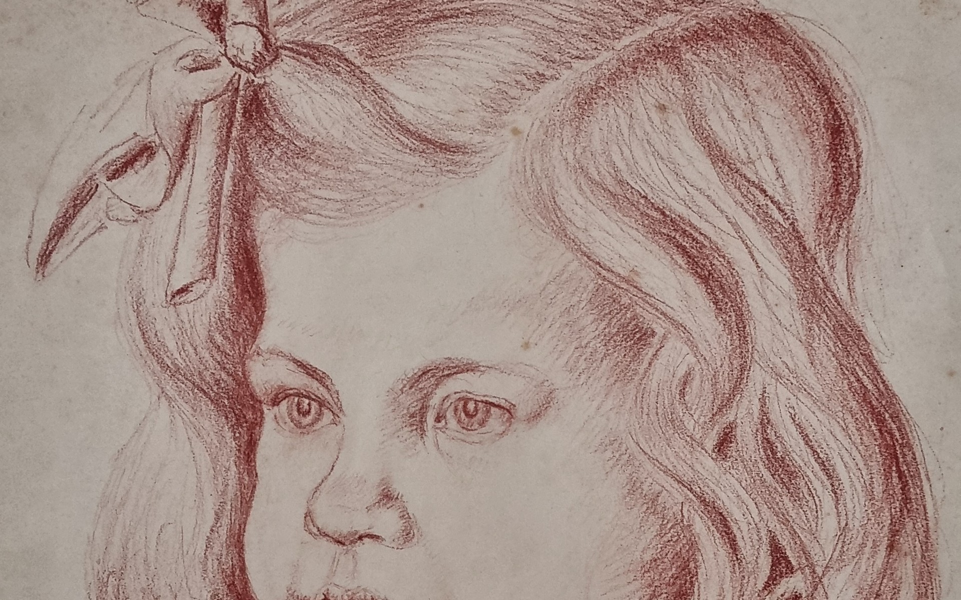 Rood krijt tekening portret meisje met strik Weiner 1945 – hoofdfoto