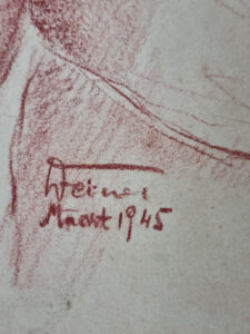 Rood krijt tekening portret meisje met strik Weiner 1945 – foto 3