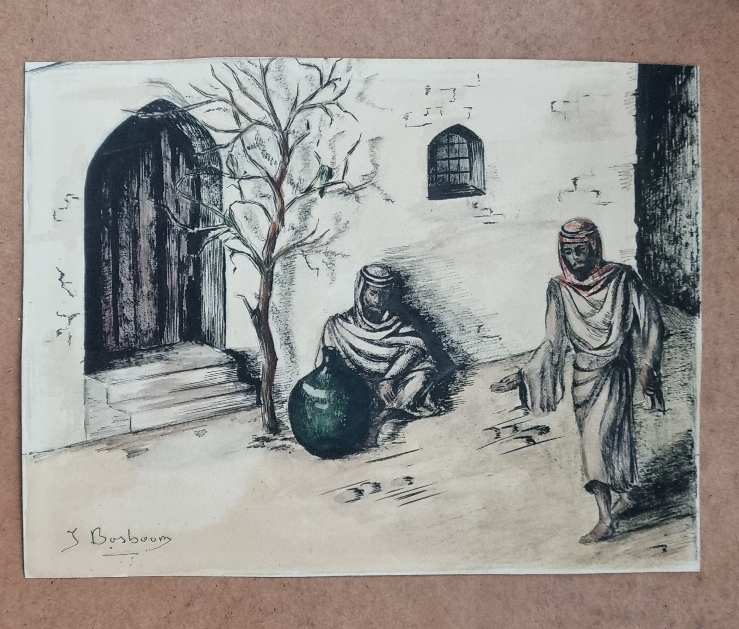 Pentekening oosterse straatscene gesigneerd J Bosboom – foto 1