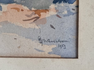 Aquarel roze huis tussen bomen gesigneerd 1913 – foto 3