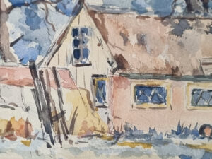 Aquarel roze huis tussen bomen gesigneerd 1913 – foto 4