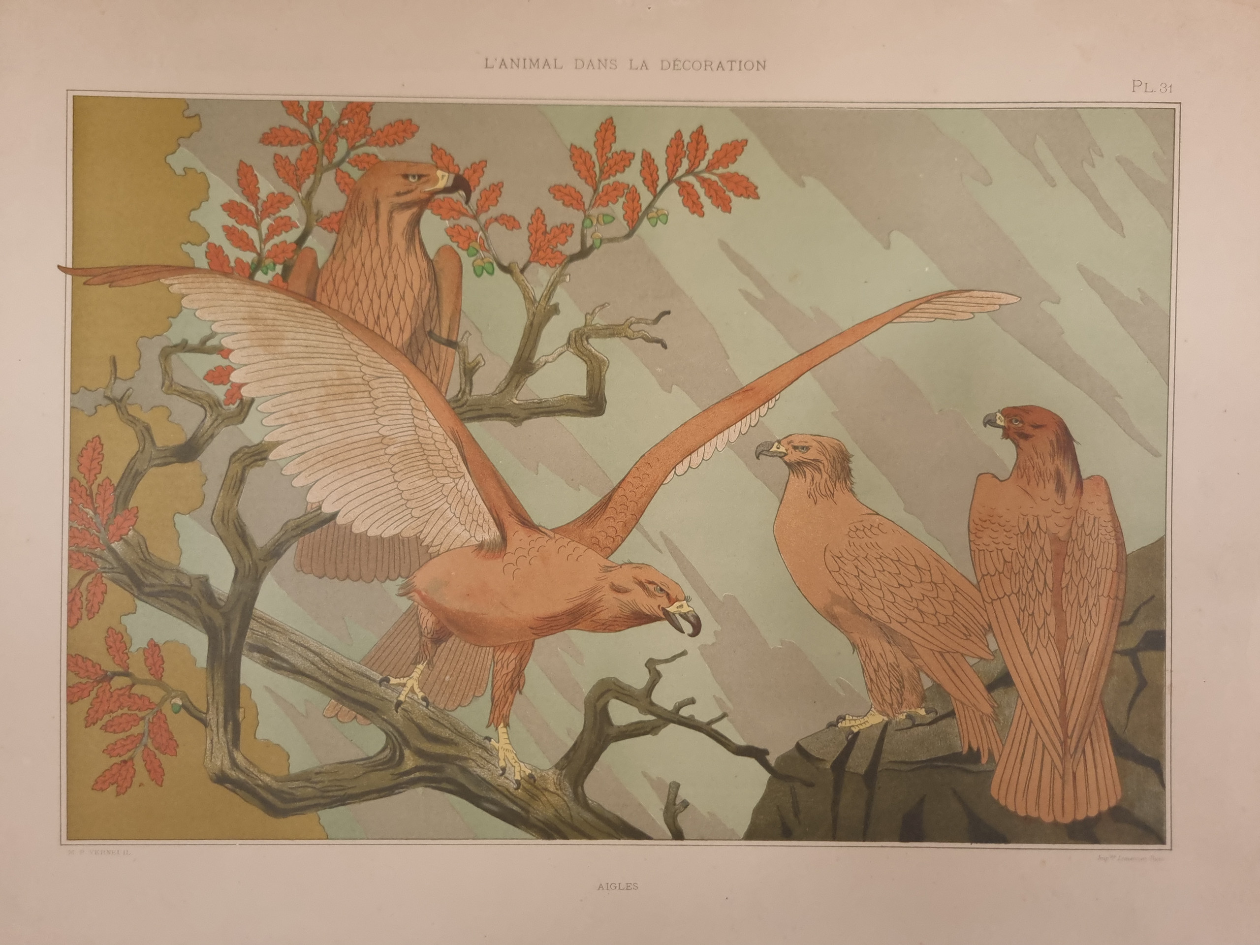 Art nouveau litho adelaars Aigles Verneuil 1897 – foto 2