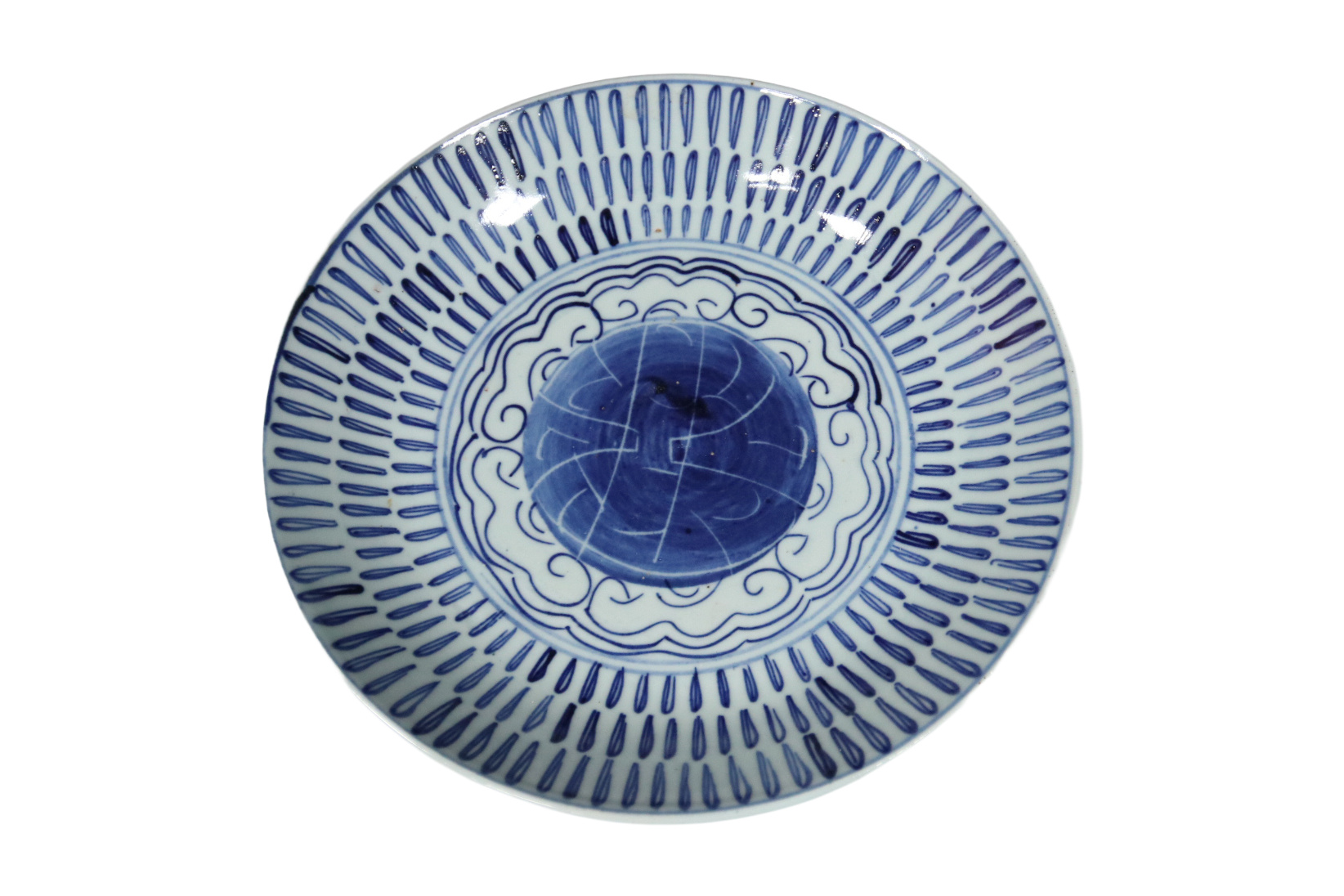 Chinees blauw-wit bord stralenmotief 19e eeuw – foto 1