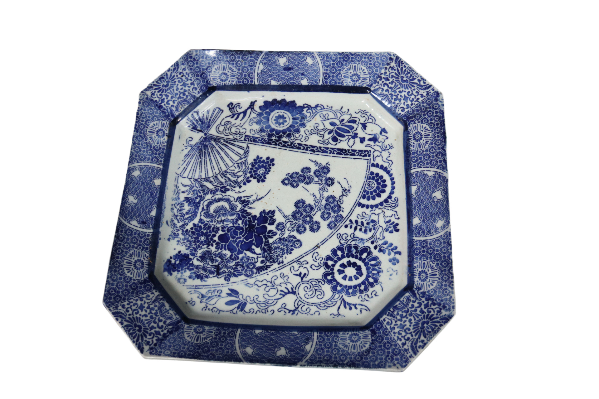 Japanse achthoekige schaal blauw-wit inban Meiji – foto 1