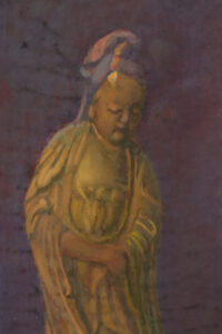Gouache stilleven vergulde Guanyin beeldjes in nis monogram VK – foto 3