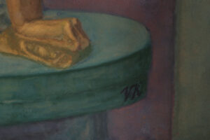 Gouache stilleven vergulde Guanyin beeldjes in nis monogram VK – foto 4