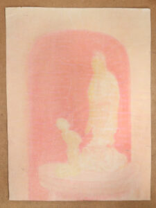 Gouache stilleven vergulde Guanyin beeldjes in nis monogram VK – foto 5