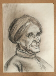 Houtskool portret oudere vrouw dubbelzijdige tekening 1979 – foto 1