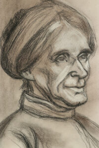 Houtskool portret oudere vrouw dubbelzijdige tekening 1979 – foto 2