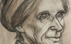Houtskool portret oudere vrouw dubbelzijdige tekening 1979 – hoofdfoto