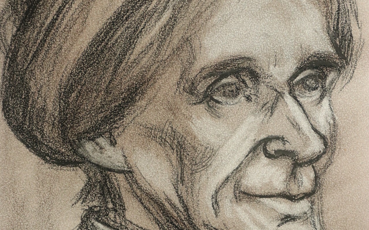 Houtskool portret oudere vrouw dubbelzijdige tekening 1979 – hoofdfoto