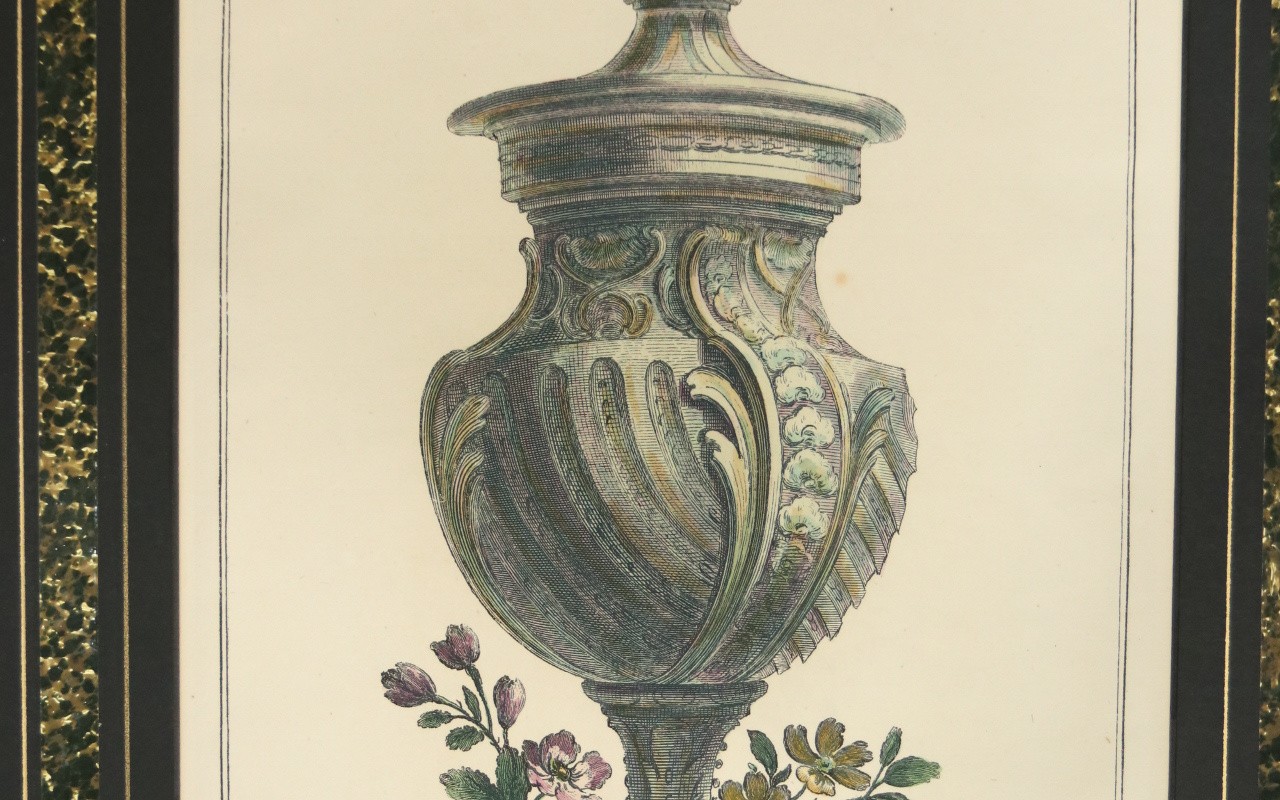 Handgekleurde gravure siervaas Jacque Daumont – hoofdfoto