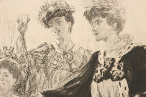 Prent hofdames aan een feestmaal, diepdruk ca. 1900 – foto 2