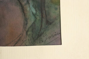 Aquarel Schemering bospad met bomen, gesigneerd B. Jorin – foto 2