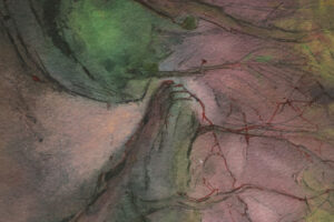 Aquarel Schemering bospad met bomen, gesigneerd B. Jorin – foto 3