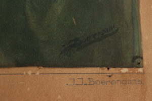 J.J. Boerendans stilleven groene fles kruik olielamp aquarel – foto 4