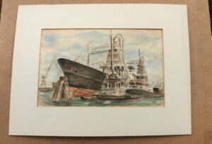 J.A. Valk haven met schip en graanelevatoren aquarel – foto 1