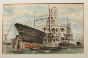 J.A. Valk haven met schip en graanelevatoren aquarel – foto 2