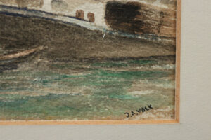 J.A. Valk haven met schip en graanelevatoren aquarel – foto 3