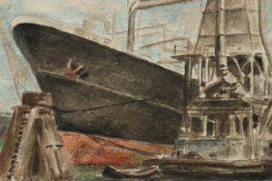 J.A. Valk haven met schip en graanelevatoren aquarel – foto 4