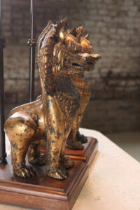 Paar tafellampen vergulde bronzen Singha-leeuwen Thailand – foto 9