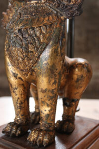 Paar tafellampen vergulde bronzen Singha-leeuwen Thailand – foto 13