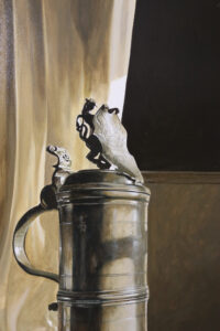 Stilleven met tinnen Schleifkan van het Pottenbakkersgilde – Marjolein van den Berg, acryl op doek – foto 3