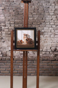 Stilleven met kan en komfoor (bodemvondsten) – Marjolein van den Berg, acryl op doek – foto 2