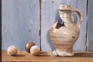 Stilleven met Jacobakannetje en ballen – Marjolein van den Berg, acryl op doek – foto 3