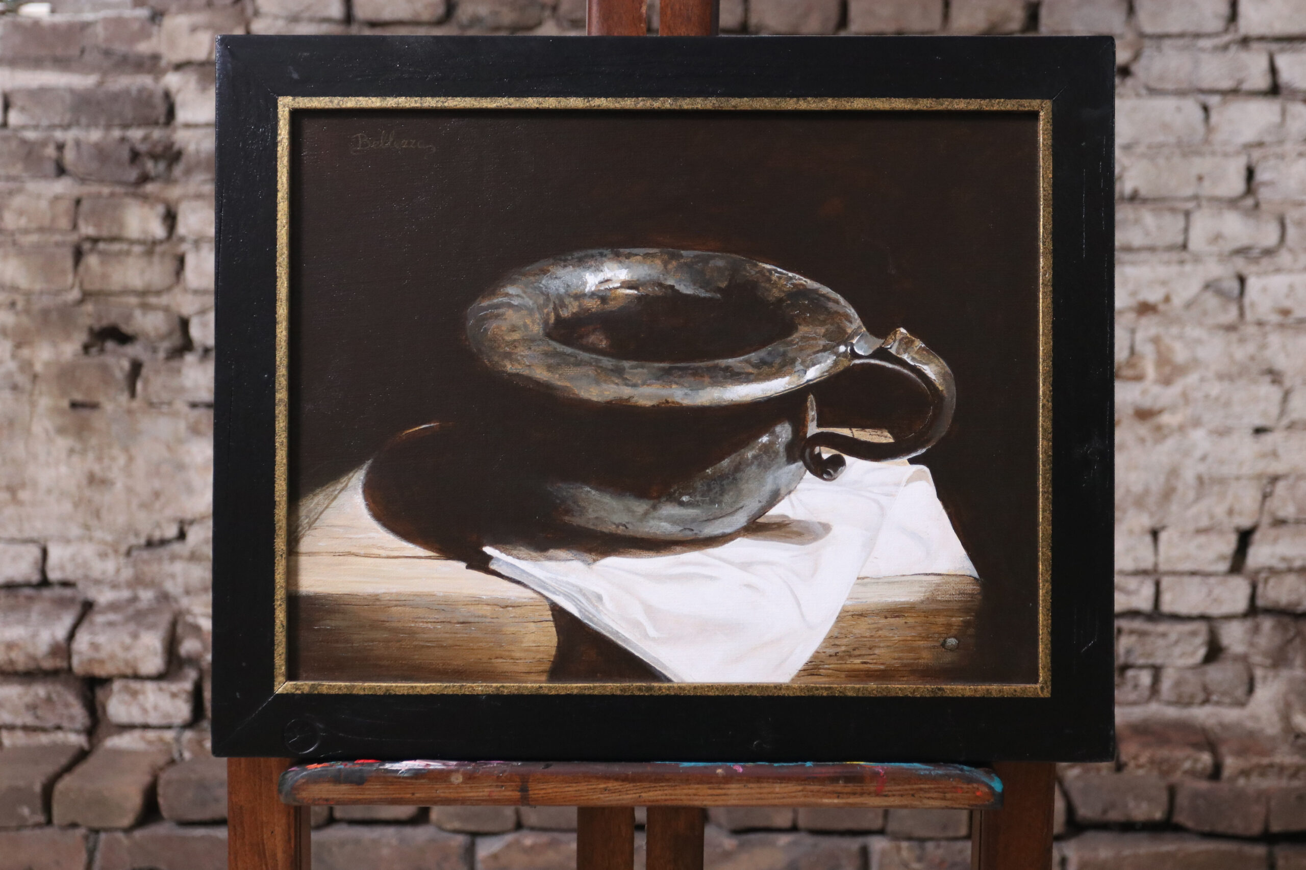 Stilleven met tinnen pispot (bodemvondst) – Marjolein van den Berg, acryl op doek – foto 1