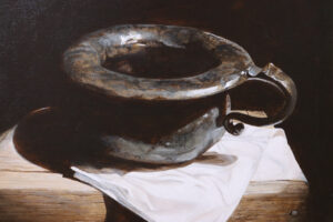 Stilleven met tinnen pispot (bodemvondst) – Marjolein van den Berg, acryl op doek – foto 3