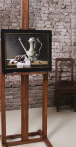 Stilleven met 17e-eeuwse Jan Steen-kan en kastanjes – Marjolein van den Berg, acryl op doek – foto 2