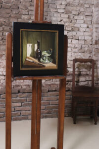 Stilleven met langnek en bodemvondsten – Marjolein van den Berg, acryl op doek – foto 2