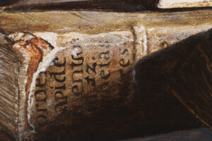 Stilleven met tinnen inktstel en oude boeken – Marjolein van den Berg, acryl op doek – foto 5