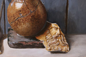 Stilleven met baardmannetje en tinnen lepel – Marjolein van den Berg, acryl op doek – foto 4