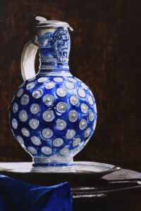 Stilleven met Westerwalder kan op tinnen bord – Marjolein van den Berg, acryl op doek – foto 3
