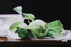 Stilleven met appeltjes en witte kom – Marjolein van den Berg, acryl op doek – foto 4