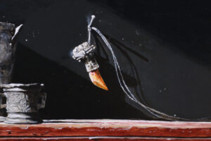 Stilleven met tinnen bodemvondsten op een kist – Marjolein van den Berg, acryl op doek – foto 5