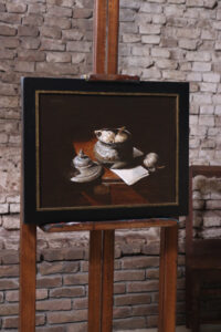 Stilleven met tinnen pot en knoflook – Marjolein van den Berg, acryl op doek – foto 2