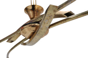 Vintage messing hanglamp met vier glazen kappen, Franse stijl jaren 50 – foto 9
