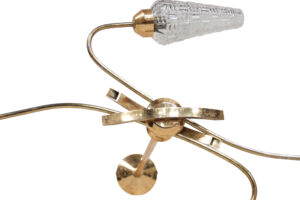 Vintage messing hanglamp met vier glazen kappen, Franse stijl jaren 50 – foto 6