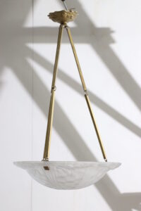 Art deco hanglamp Degué geperst glas messing – foto 3