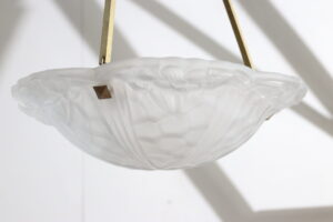 Art deco hanglamp Degué geperst glas messing – foto 4